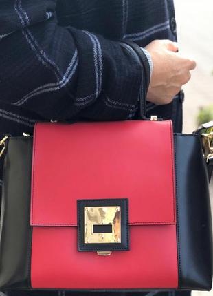 Італійська шкіряна червоно - чорна жіноча сумка1 фото