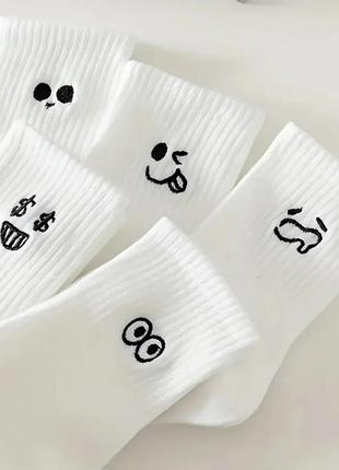 Набор белых носков со смайликами 5 пар3 фото