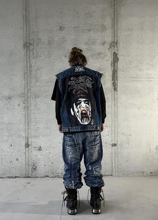 Punk rock patched painted spiked vest streetwear y2k sk8