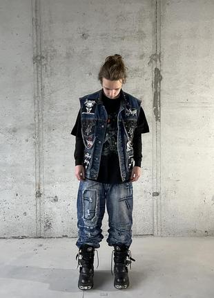 Punk rock patched painted spiked vest streetwear y2k sk8 vintage archive punk gothic opium avant  merch affliction  new rock2 фото