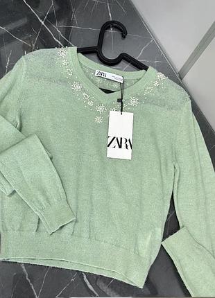Светр zara з перлинами, в складі шерсть