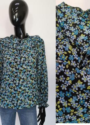 Красивая цветочная блуза шифон с воротником1 фото