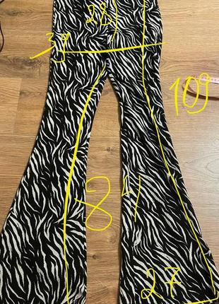 Розкльошені штани topshop із принтом зебра чорно-білий розмір 388 фото