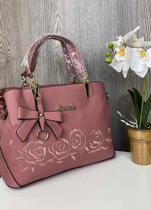 Женская сумка с цветами розовый4 фото