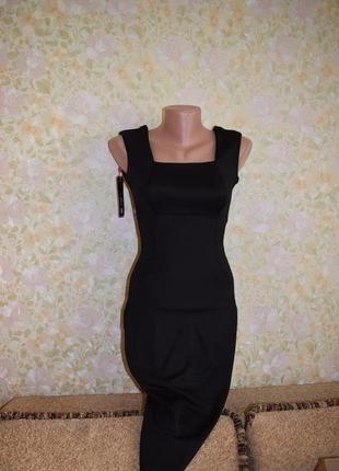 Платье футляр черное красиво подчеркивает фигуру, сарафан новый с квадратным вырезом3 фото