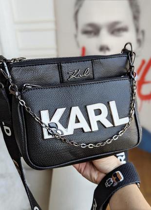 Сумка karl lagerfeld 3 в 1 черная с белыми буквами