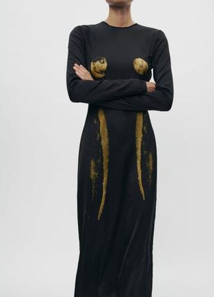 Длинное платье платья 👗 zara с силуэтом обнаженного тела абстракция оригинал2 фото
