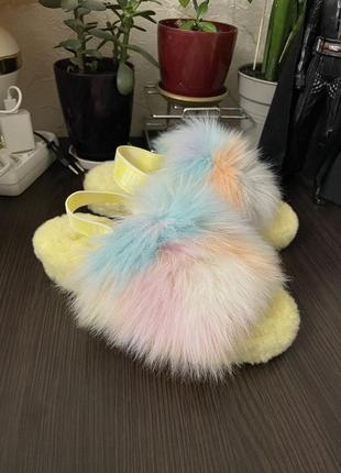 Ugg "fluff" slide жіночі пухнасті сандалії-тапочки на платформі2 фото