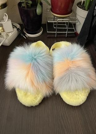 Ugg "fluff" slide жіночі пухнасті сандалії-тапочки на платформі3 фото