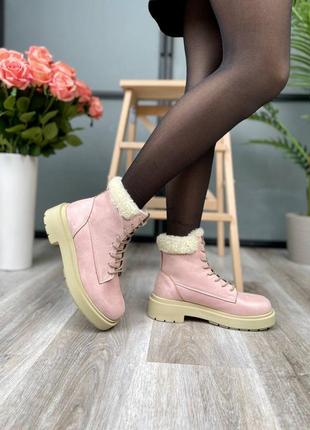 Женские ботинки suede boots low pink collar