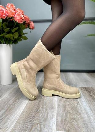 Женские ботинки suede boots short beige