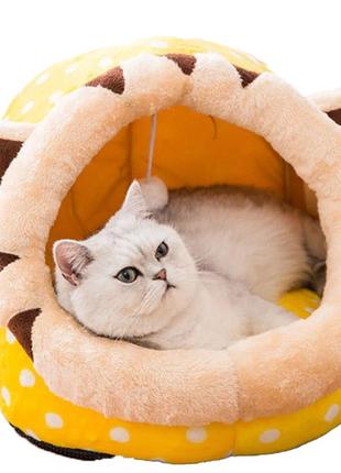Домик лежанка юрта большой для котов 48 см с игрушкой глубокий мягкий лежак кровать с внутренней подушкой