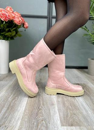 Женские ботинки suede boots short pink