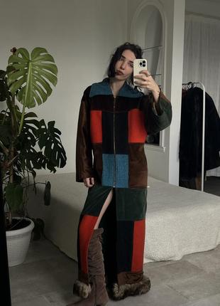 Винтажное длинное разноцветное пэчворк пальто9 фото