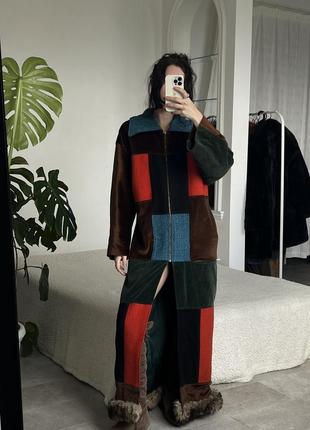 Винтажное длинное разноцветное пэчворк пальто10 фото
