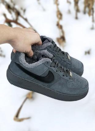 Женские зимние кроссовки найк nike air force 1 low blue fur1 фото