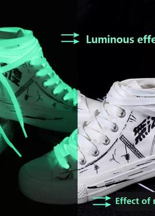 Шнурки що світяться у темряві флуоресцентні плоскі міцні 100, 120 см6 фото