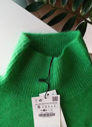 Свитер кофта джемпер с длинным рукавом и высокой горловиной zara зеленый из шерсти теплый.7 фото