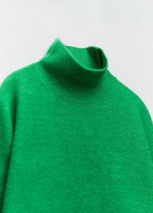 Свитер кофта джемпер с длинным рукавом и высокой горловиной zara зеленый из шерсти теплый.5 фото