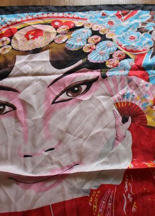 Нереально красивый подписной шелковый платок гейши vintage silk asian scarf by a. shou4 фото
