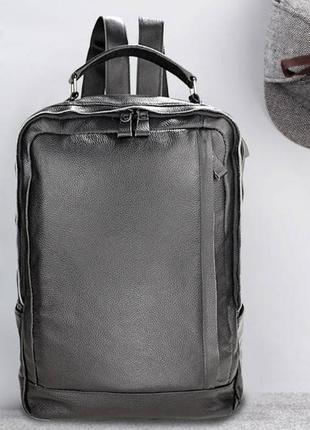Кожаный мужской рюкзак большой и вместительный из натуральной кожи черный