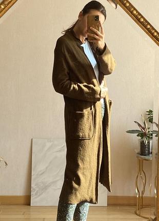 Пальто кардиган кардіган плащ з накладними карманами товстий трикотаж оливковий хакі2 фото