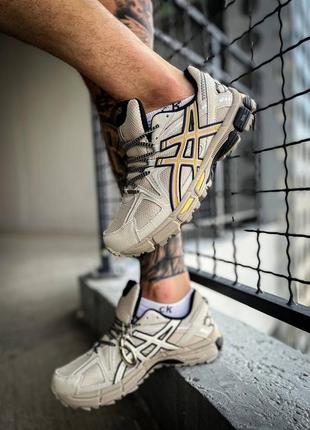 Кросівки жіночі / чоловічі бежеві з шкіри asics gel kahana 8 'beige/gold/black'