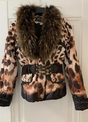 Леопардова курточка куртка по фігурі з натуральним  хутром8 фото