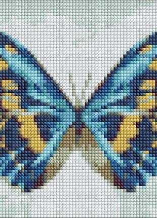 Алмазна мозаїка "блакитний метелик" ідейка amc7679 без підрамника 20х20 см