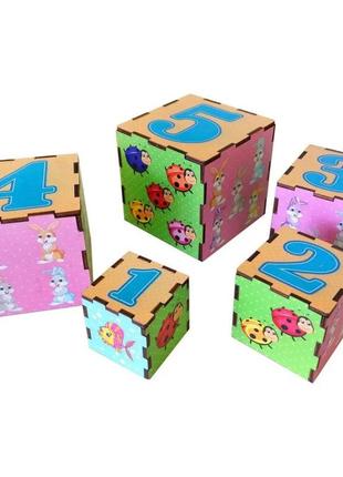 Деревянные кубики-пирамидка "животные" ubumblebees (псд013) psd013, 5 кубиков