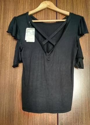 Женская черная футболка i love j (сша), рукав с двойным воланом, размер м8 фото