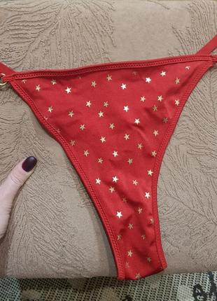 Трусики стринги красные в золотую звездочку стринги бикини в новогодней упаковке sinsay l3 фото