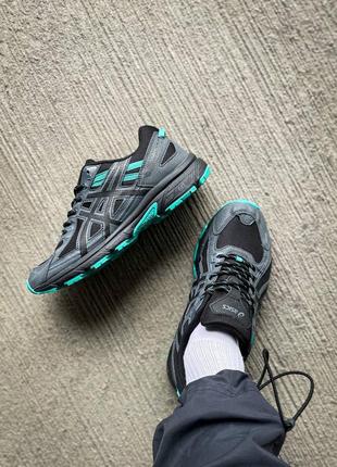 Мужские кроссовки черные с зеленым в стиле asics gel-venture 6 "black/green"