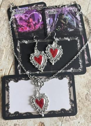 Набор украшений в готическом стиле подвеска кулон и серьги-сердечки-ведьмы сердце вампира готический крест талисман2 фото
