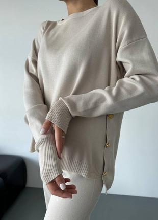 Жіночий теплий костюм штани палаццо +светр прямого крою по боках розріз3 фото