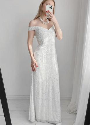 Вечернее расшитое платье бисер пайетки камней свадебное на роспись