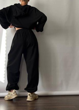 Спортивный теплый на флисе флис свитшот костюм брюки прямые джоггеры по фигуре кофта толстовка длинная худи молния оверсайз укороченная капюшон9 фото