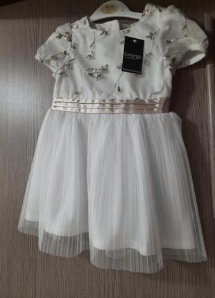 Белое платье нарядное нарядное короткий рукав 12-18 мес шифоновое1 фото