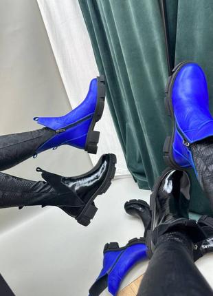 Синие черные ботинки ассиметричный крой интересный дизайн кожа натуральная5 фото
