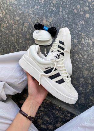 Женские кроссовки кеды adidas campus x bad bunny white/black