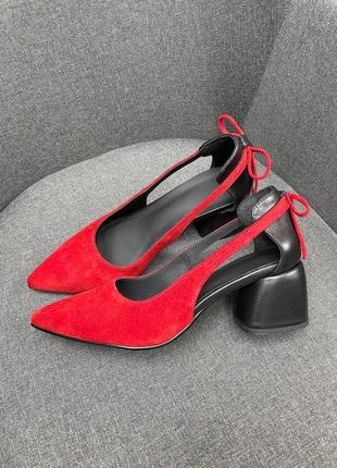 Красные туфли с острым носком 35-41 натуральная кожа замш 35-41