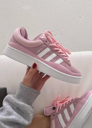 Женские розовые кроссовки кеды adidas campus bad bunny pink/white