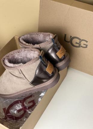 Ugg mini уггі натуральна теляча замша / шкіра ексклюзивна лімітована модель8 фото