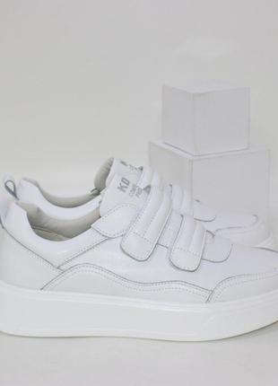 Белые женские кожаные кеды на липучках, туфли спортивные, кроссовки натуральная кожа3 фото