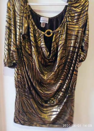 Вечернее платье туника блуза золотой принт от американского бренда сaren sport3 фото