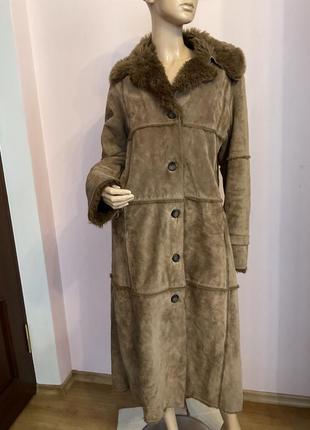 Длинная натуральная дубленка на искусственном меху/xl/brend h&m