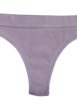 Женские бесшовные трусики lesko a66# лиловый m стринги в рубчик нижнее белье