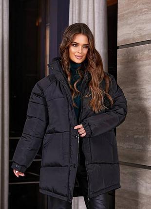 Шикарная тёплая зимняя курточка пуховик зефирка оверсайз свободная удлинённая объёмная стёганая пальто с капюшоном чёрная серая белая молочная3 фото