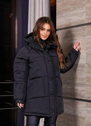 Шикарная тёплая зимняя курточка пуховик зефирка оверсайз свободная удлинённая объёмная стёганая пальто с капюшоном чёрная серая белая молочная2 фото