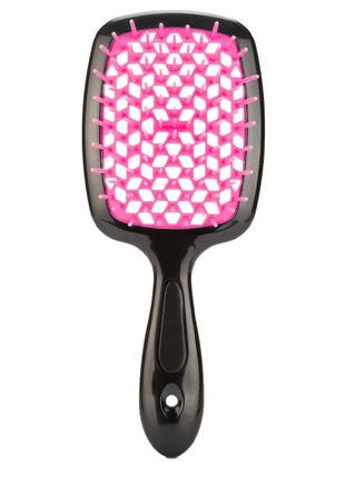 Расческа для волос superbrush plus hollow comb чёрно-розовая